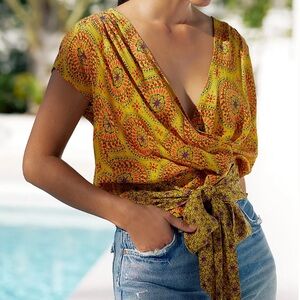 Maeve Yellow and Orange Patterned Blouse